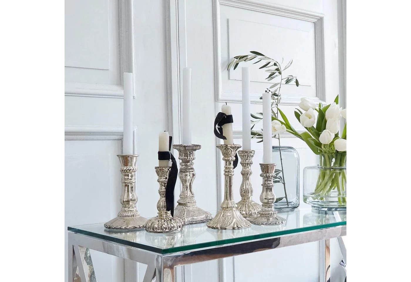 Mirabeau Kerzenständer 6er Set Adolpha antiksilber Glas Shabby-Chic
