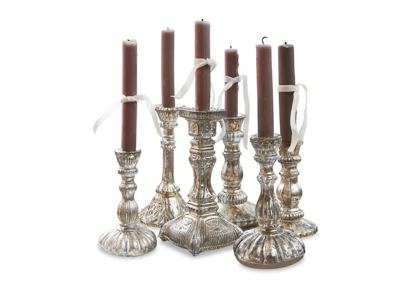 Mirabeau Kerzenständer 6er Set Adolpha antiksilber Glas Shabby-Chic - Bild 2