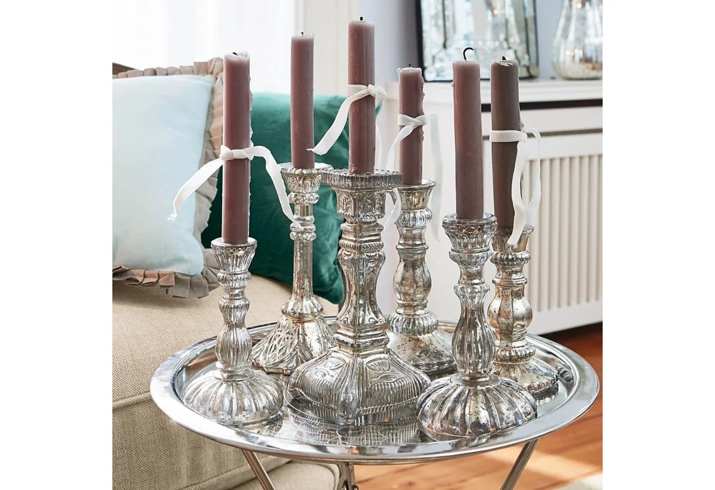 Mirabeau Kerzenständer 6er Set Adolpha antiksilber Glas Shabby-Chic - Bild 3