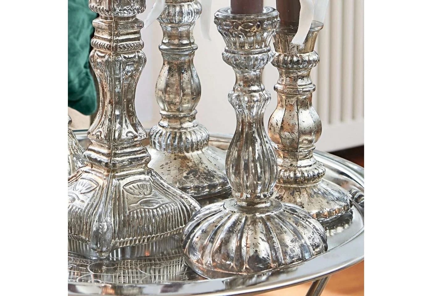 Mirabeau Kerzenständer 6er Set Adolpha antiksilber Glas Shabby-Chic - Bild 5