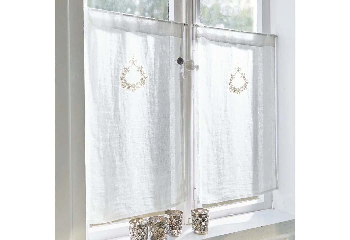Mirabeau Scheibengardine Bréteny Creme Leinen mit Stickerei