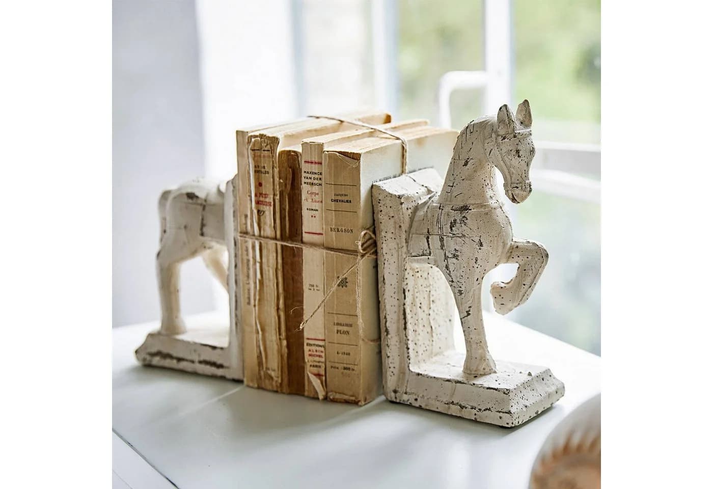 Mirabeau Buchstütze 2er Set Horses Creme Terrakotta Shabby-Chic