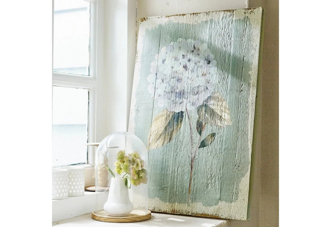 Mirabeau Wanddekoobjekt Dekoboard Isle Blau Antiker Hortensien-Print