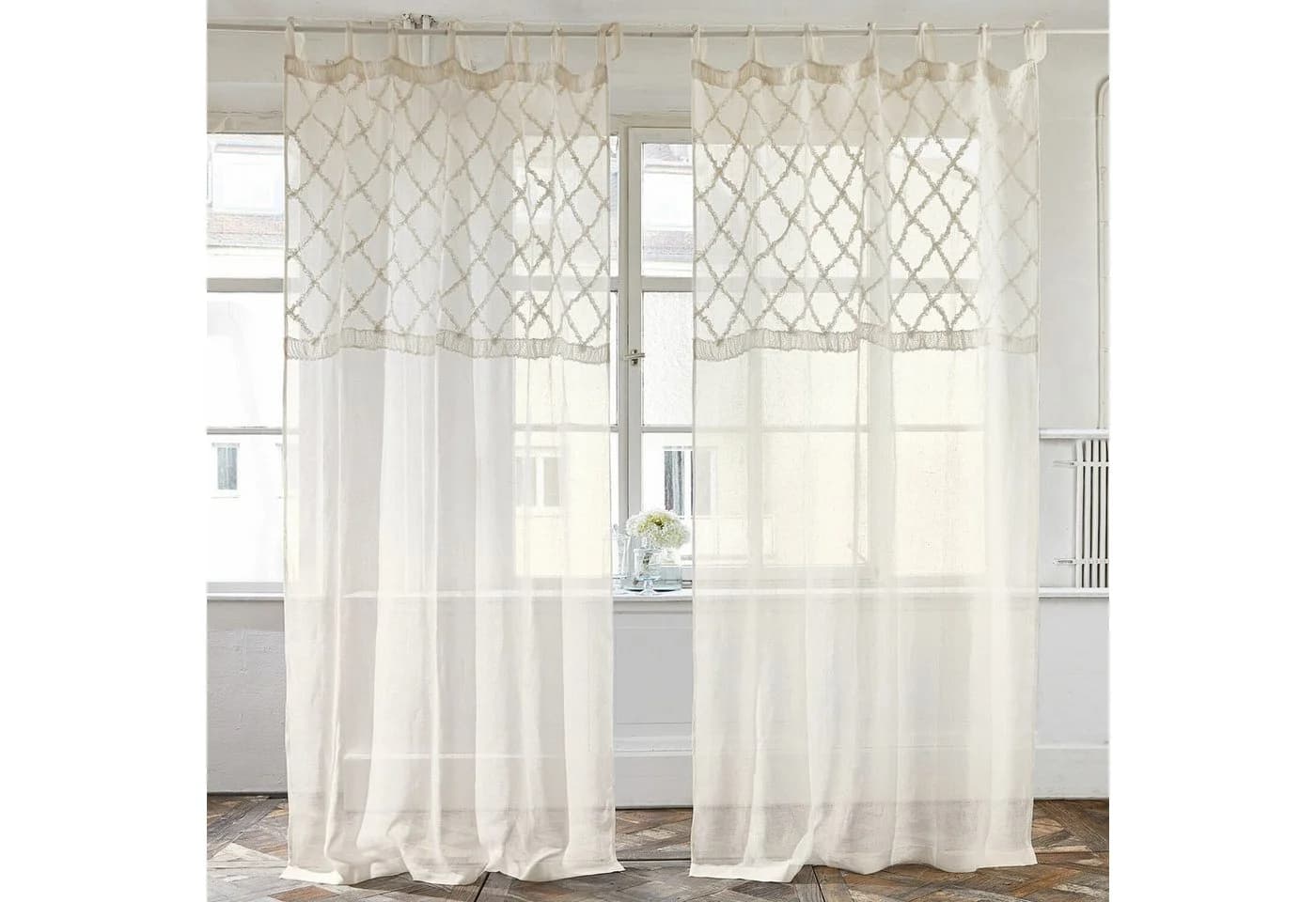 Mirabeau Vorhang Gardine Mistry Creme Leinen mit Rüschen