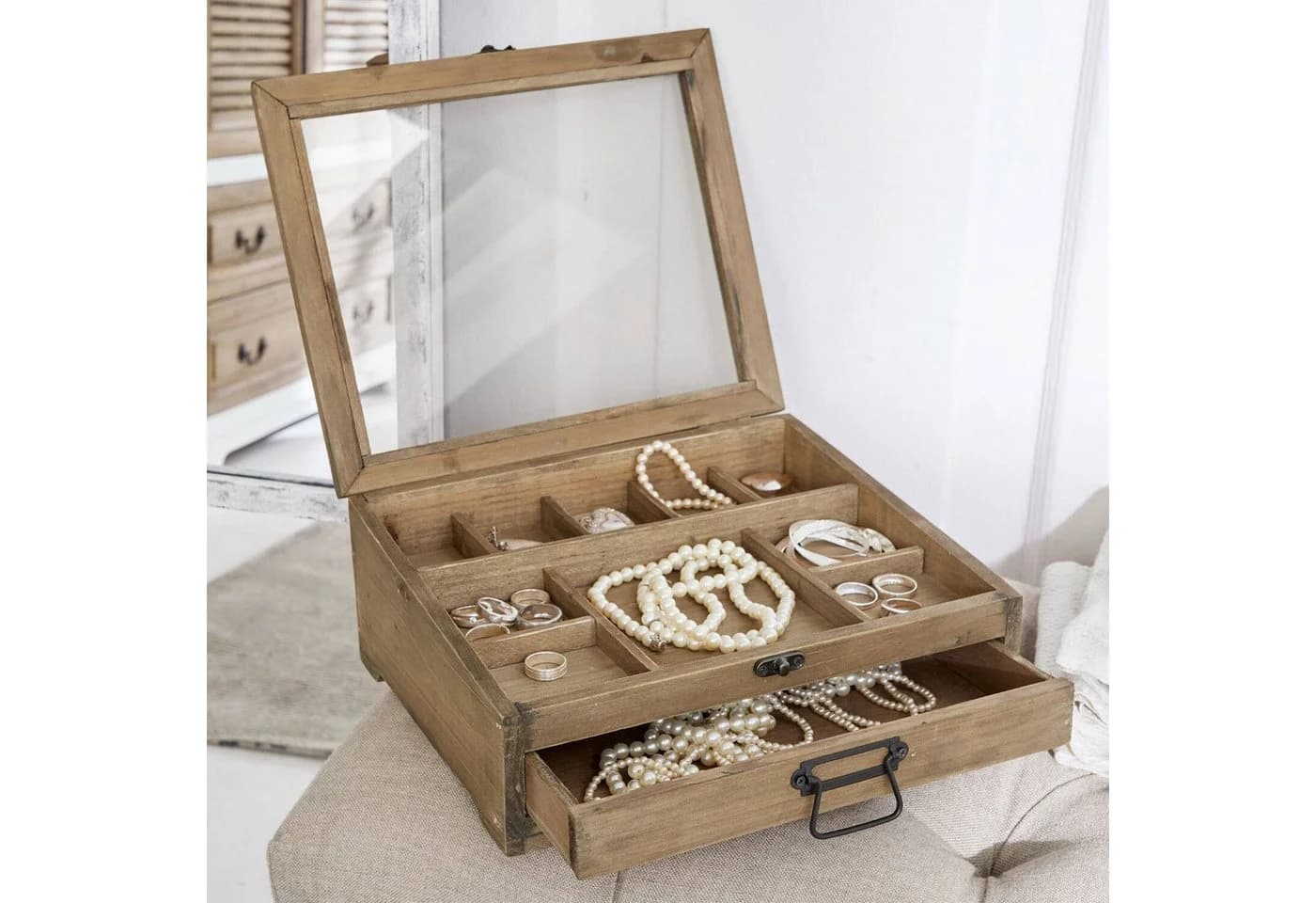 Mirabeau Schmuckkästchen Cayetana Braun mit Schubfach & Glaseinsatz