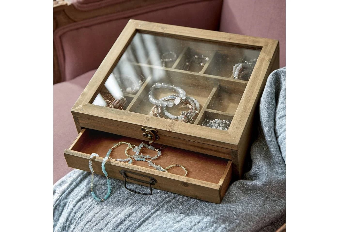 Mirabeau Schmuckkästchen Cayetana Braun mit Schubfach & Glaseinsatz - Bild 4