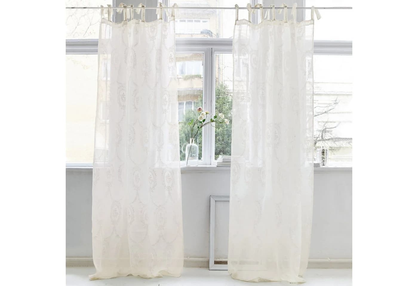 Mirabeau Vorhang Gardine Loix Weiß 100% Leinen Romantisch