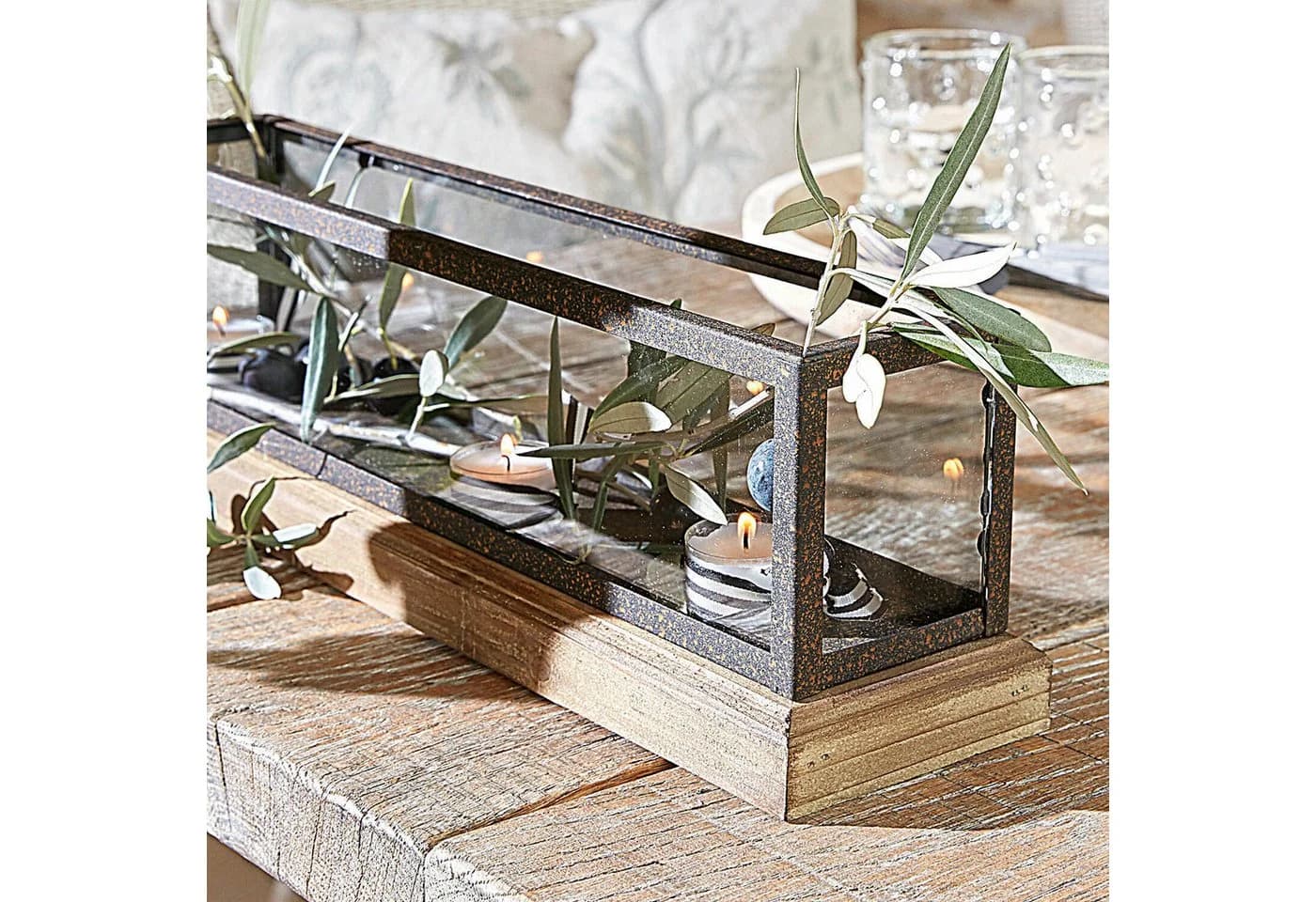 Mirabeau Windlicht Curgy braun/klar Stahl Glas Tannenholz - Bild 4
