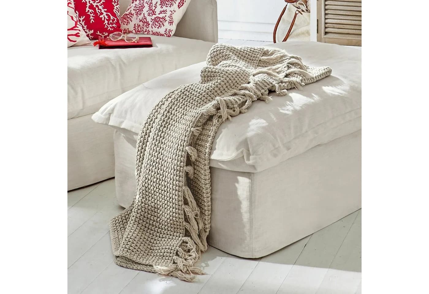 Mirabeau Tagesdecke Plaid Kendall Beige 100% Baumwolle