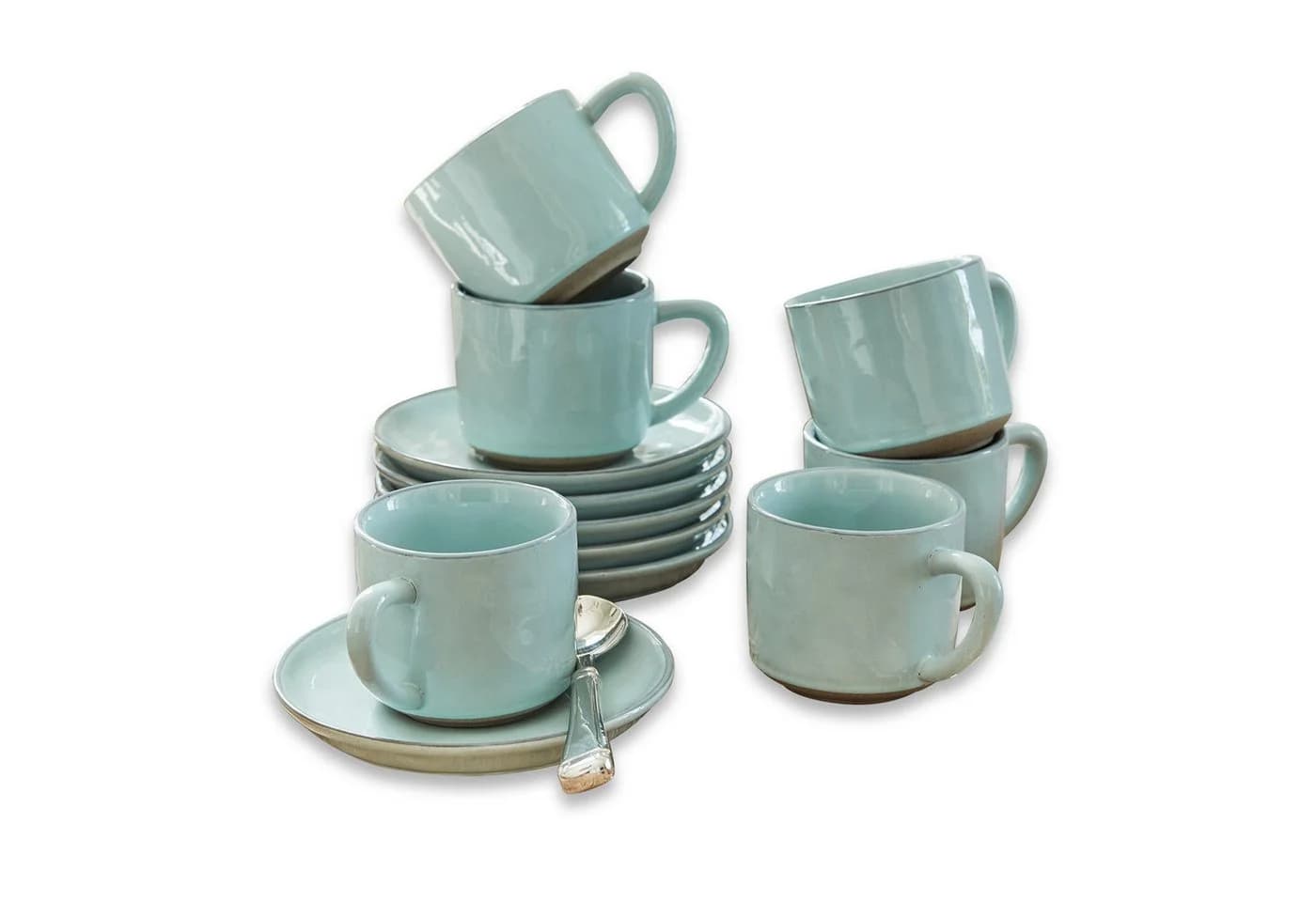 Mirabeau Geschirr-Set Tasse mit Untertasse 6er Set Biarré türkis