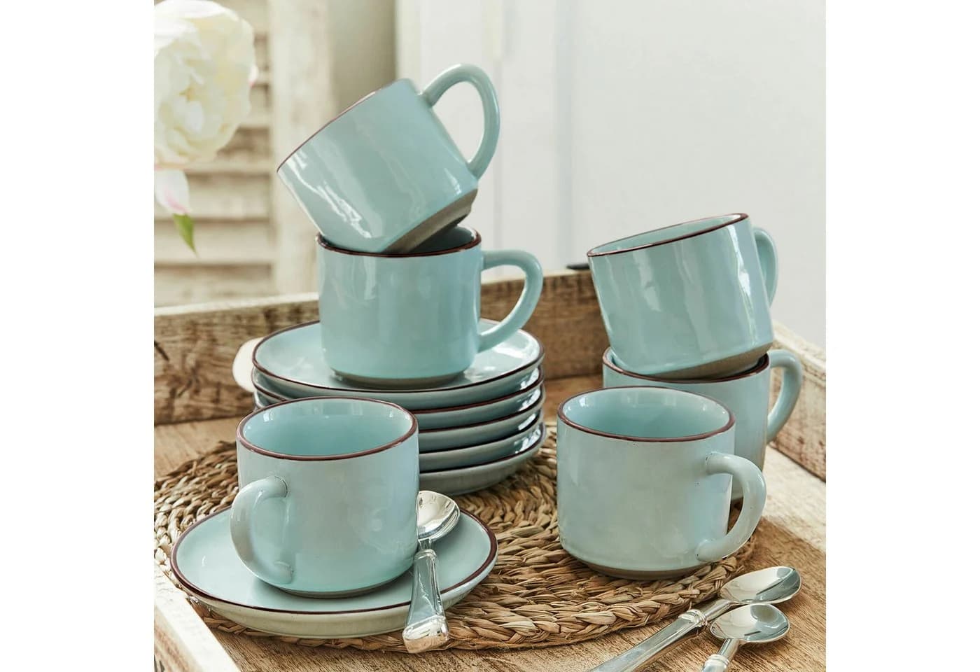 Mirabeau Geschirr-Set Tasse mit Untertasse 6er Set Biarré türkis - Bild 3