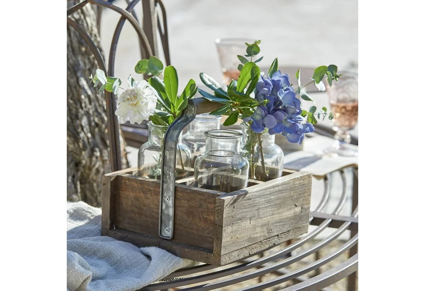 Mirabeau Übertopf Vase 4er Set Reverie Braun/Klar mit Holzkorb