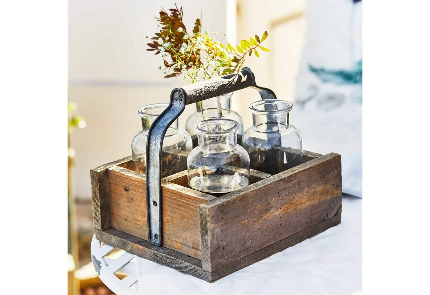 Mirabeau Übertopf Vase 4er Set Reverie Braun/Klar mit Holzkorb - Bild 3