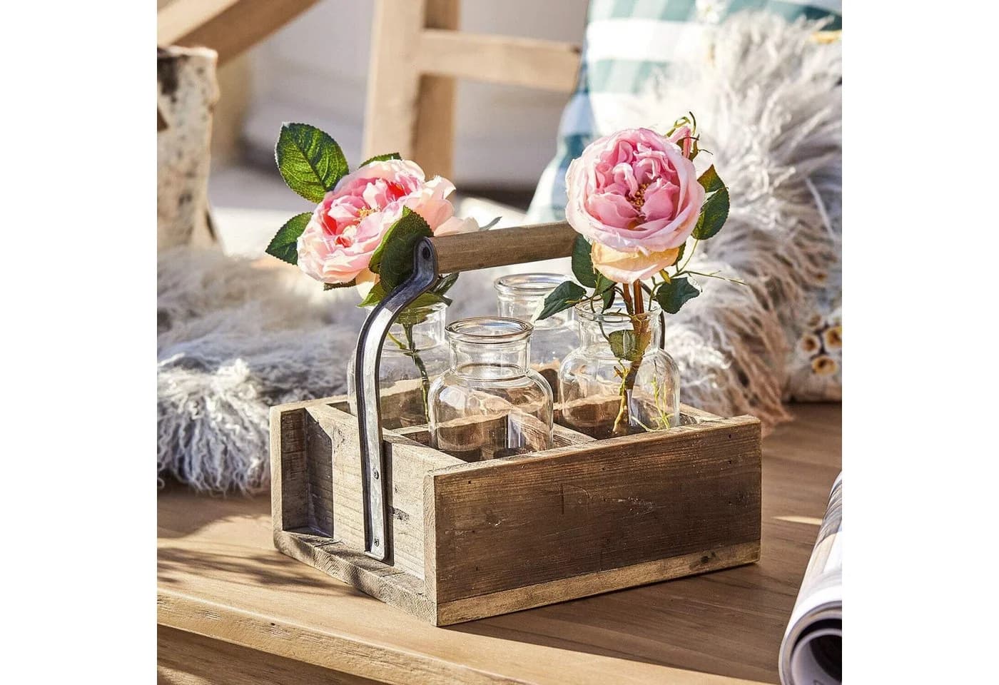 Mirabeau Übertopf Vase 4er Set Reverie Braun/Klar mit Holzkorb - Bild 4