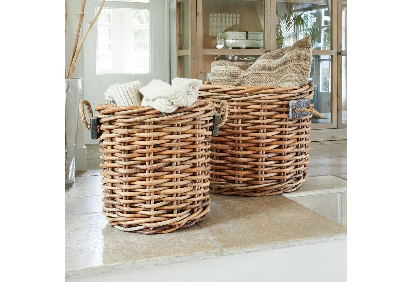 Mirabeau Dekokorb 2er Set Marché braun Rattan mit Holzgriffen