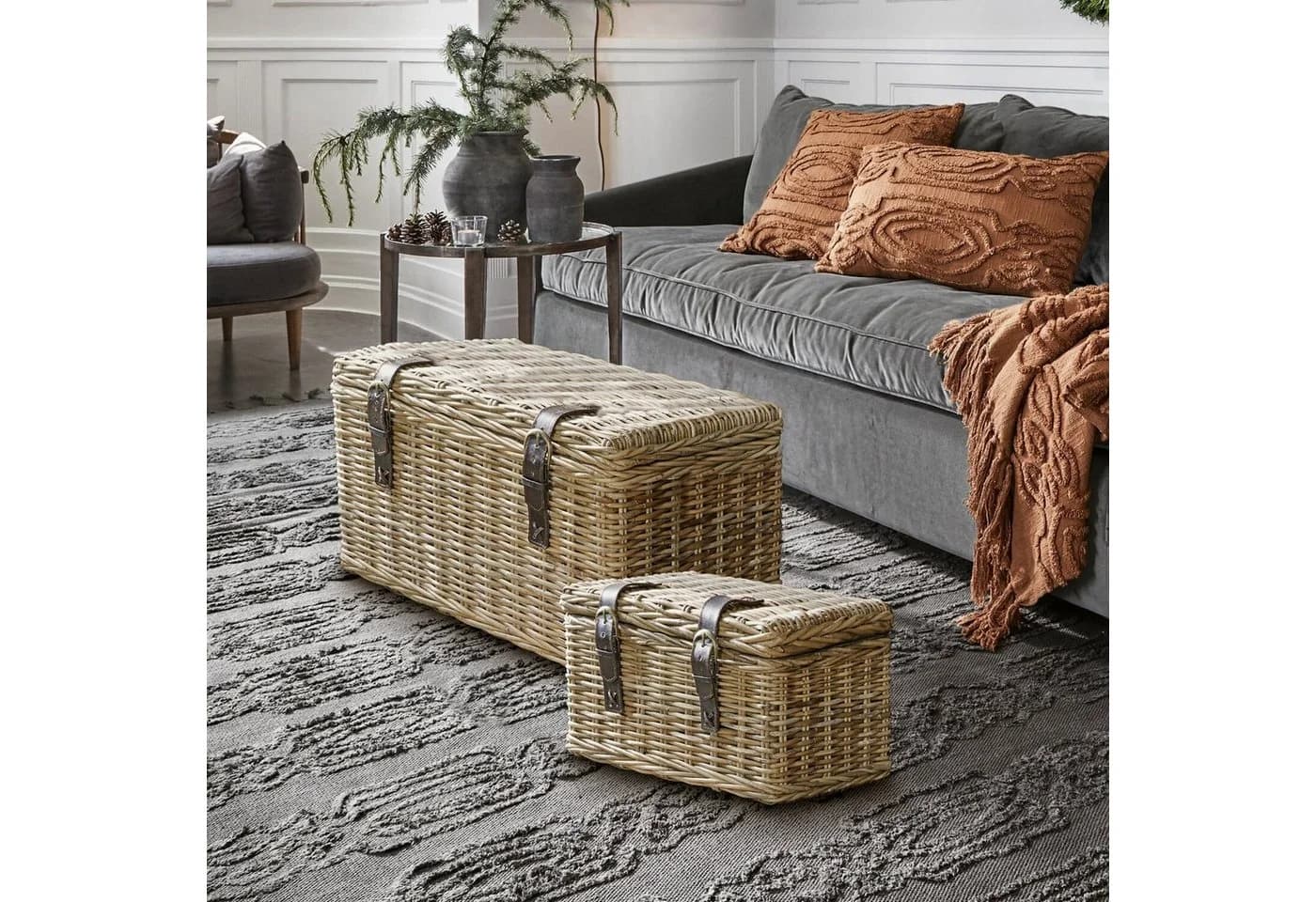 Mirabeau Truhe 2er Set Darill Braun Rattan Mahagoni - Bild 3