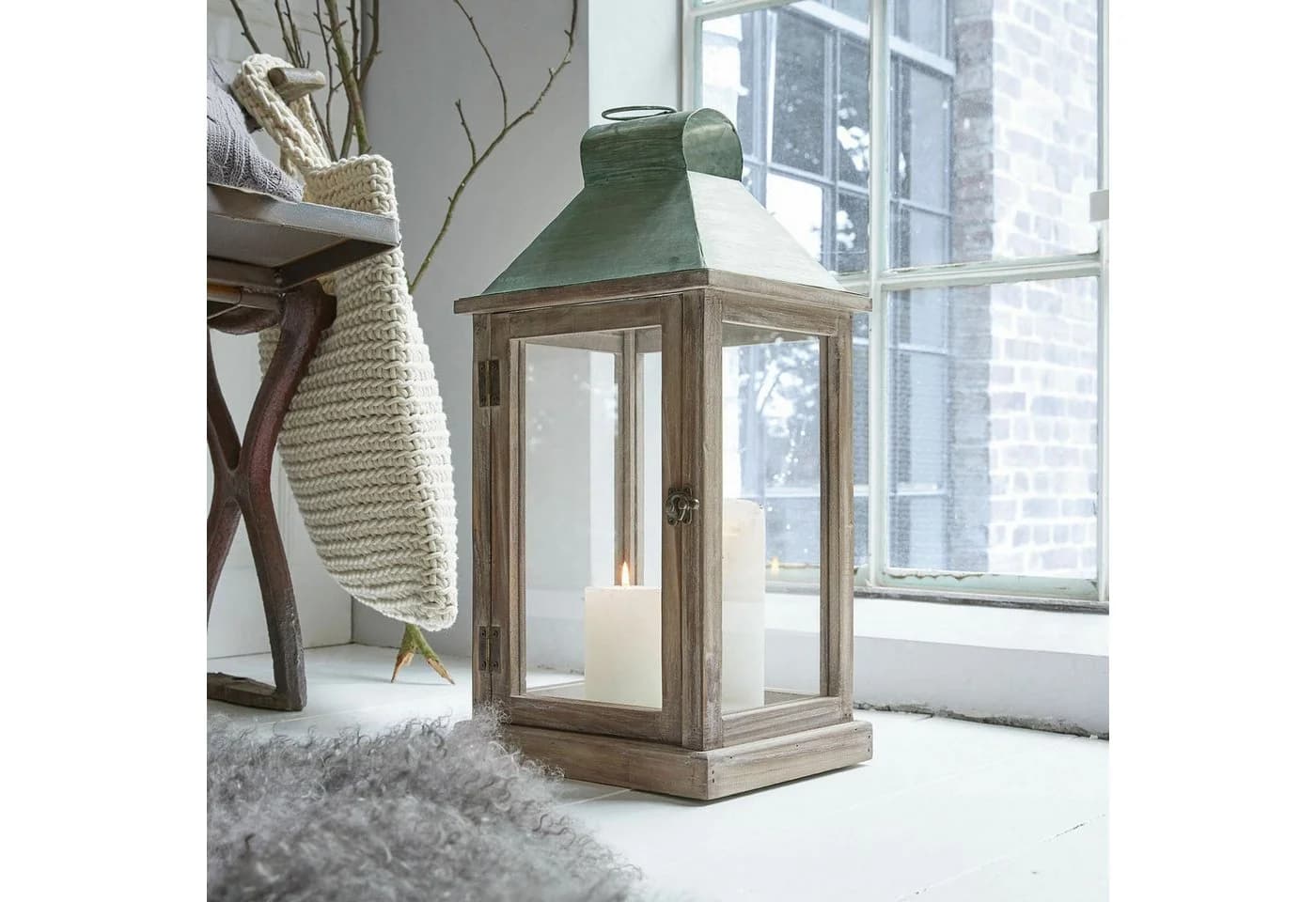 Mirabeau Kerzenlaterne Corte aus Tannenholz mit Glas und Eisen