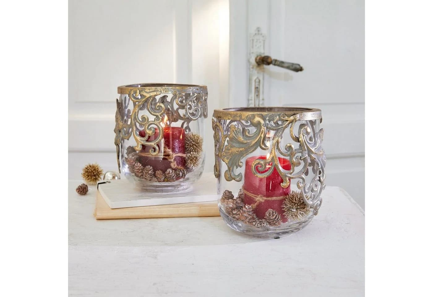 Mirabeau Windlicht 2er Set Sundini Antikgold/Klar Glas