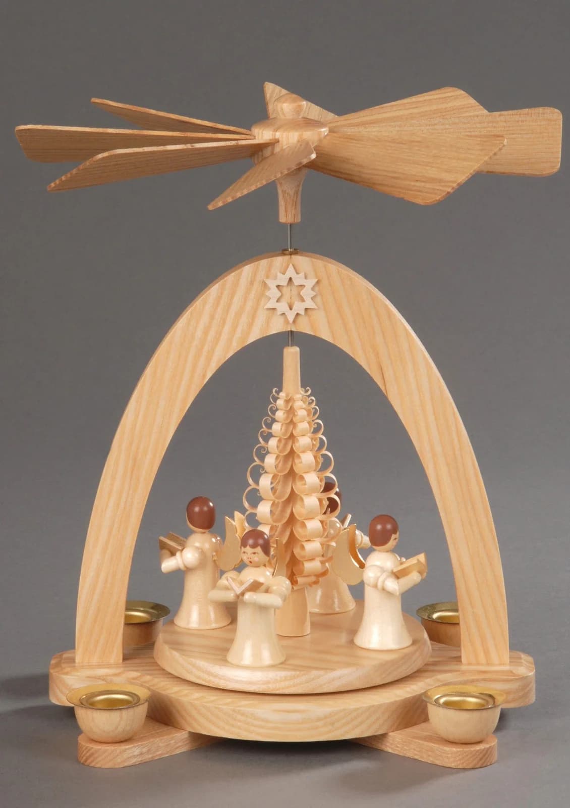 Albin Preißler Weihnachtspyramide 4 Engel mit Spanbaum Natur