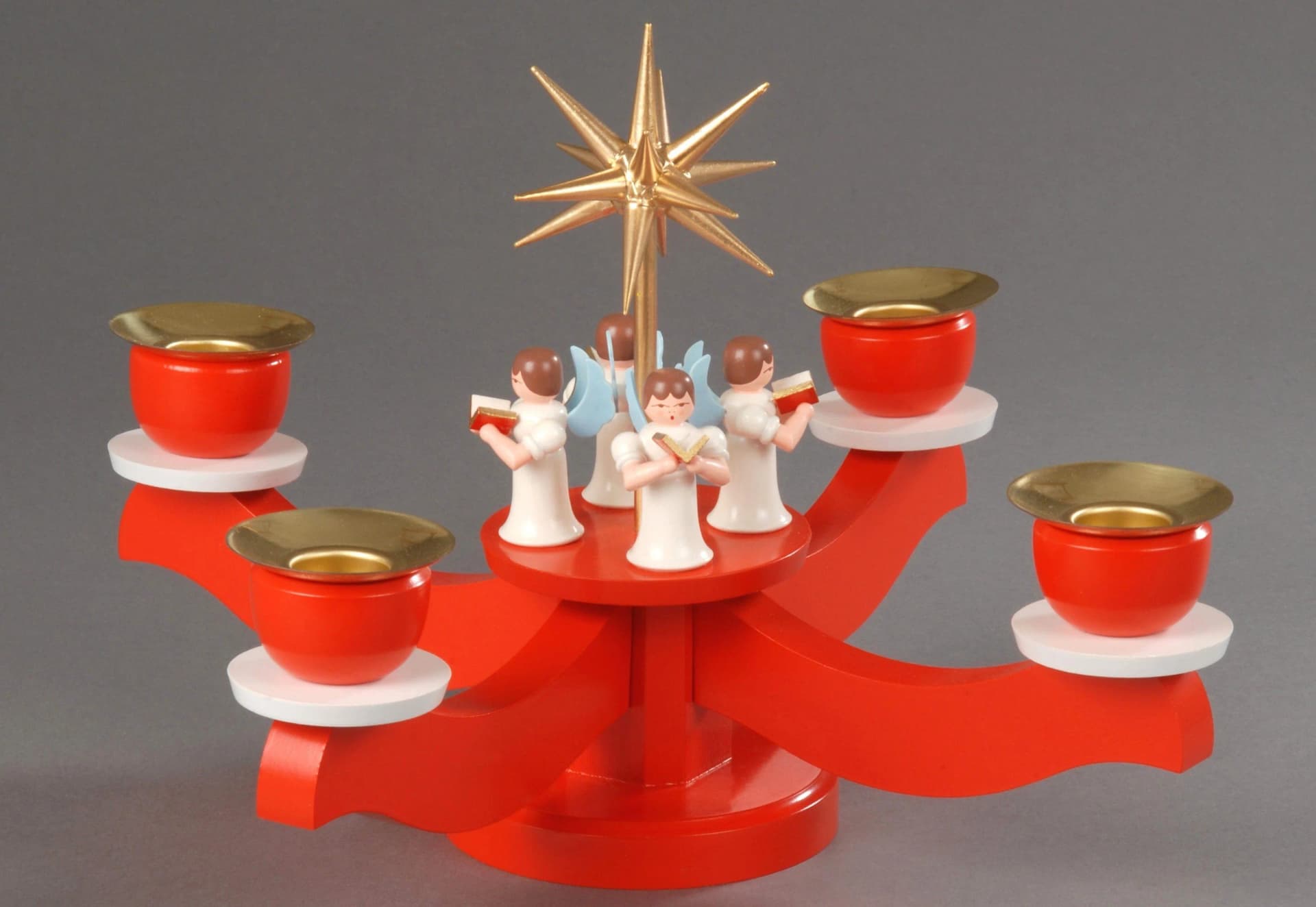 Adventsleuchter Albin Preißler mit 4 Engeln Rot Massivholz