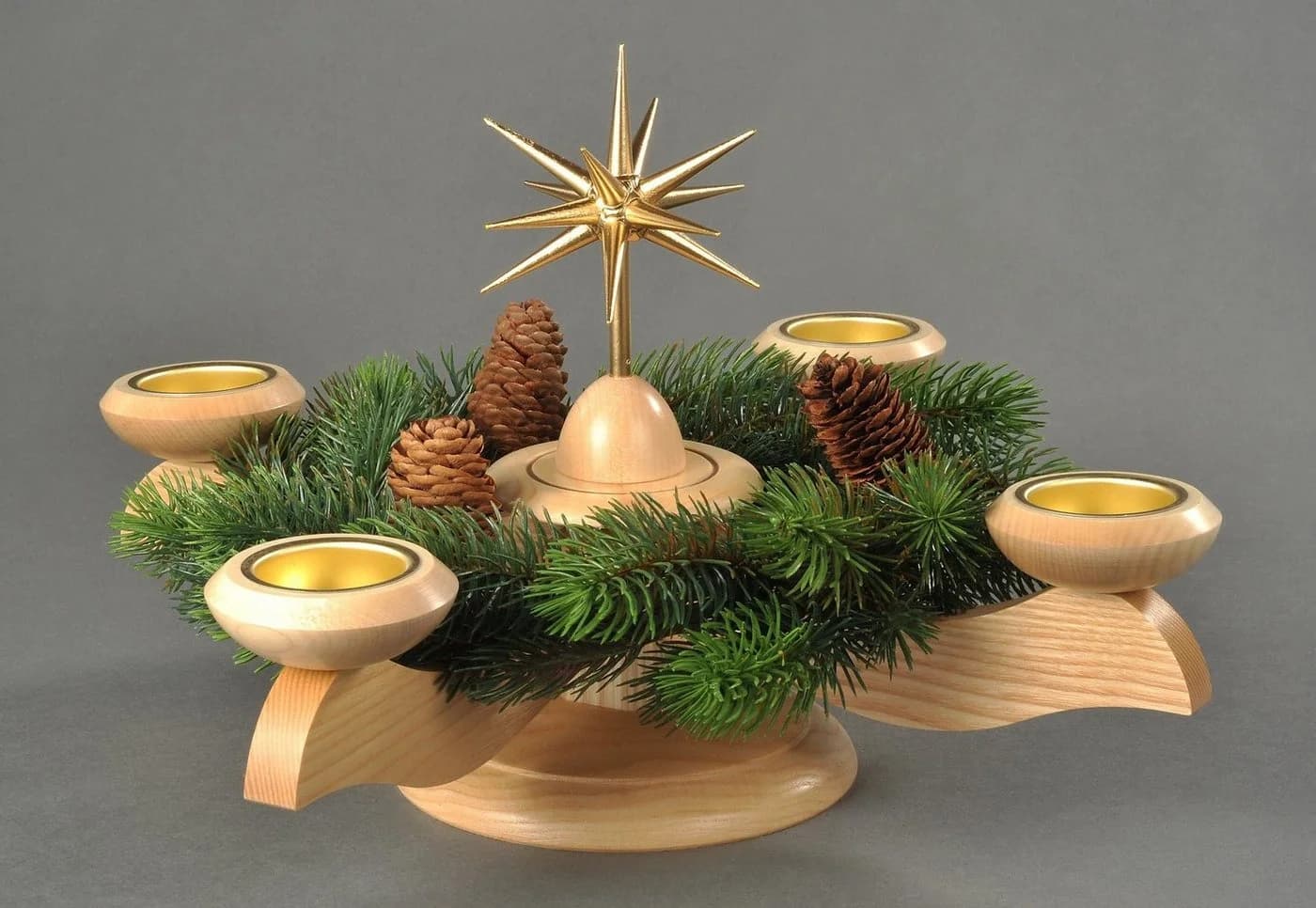 Albin Preißler Adventsleuchter mit Weihnachtsstern und Tannenkranz
