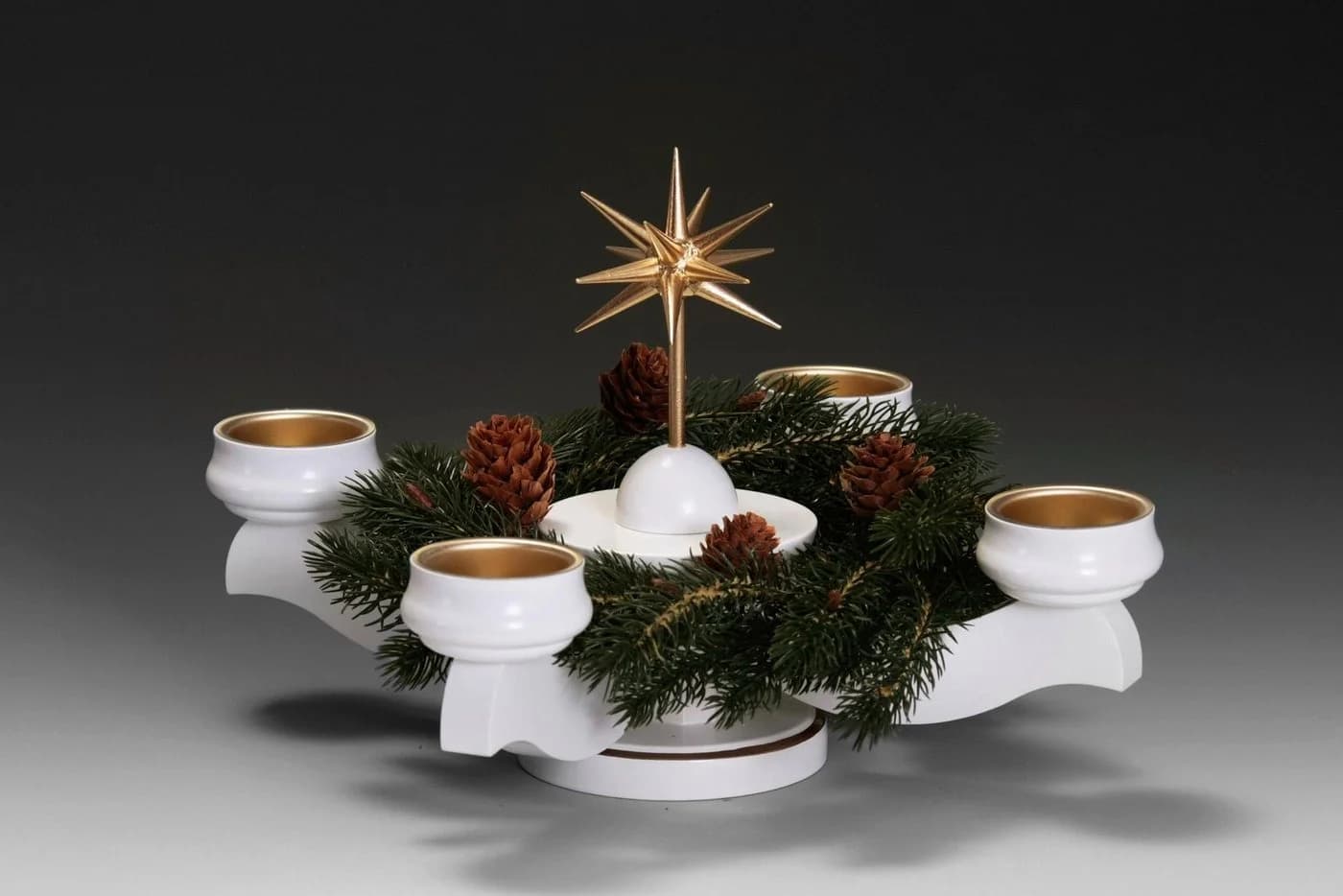 Albin Preissler Adventsleuchter mit Weihnachtsstern Weiß/Gold