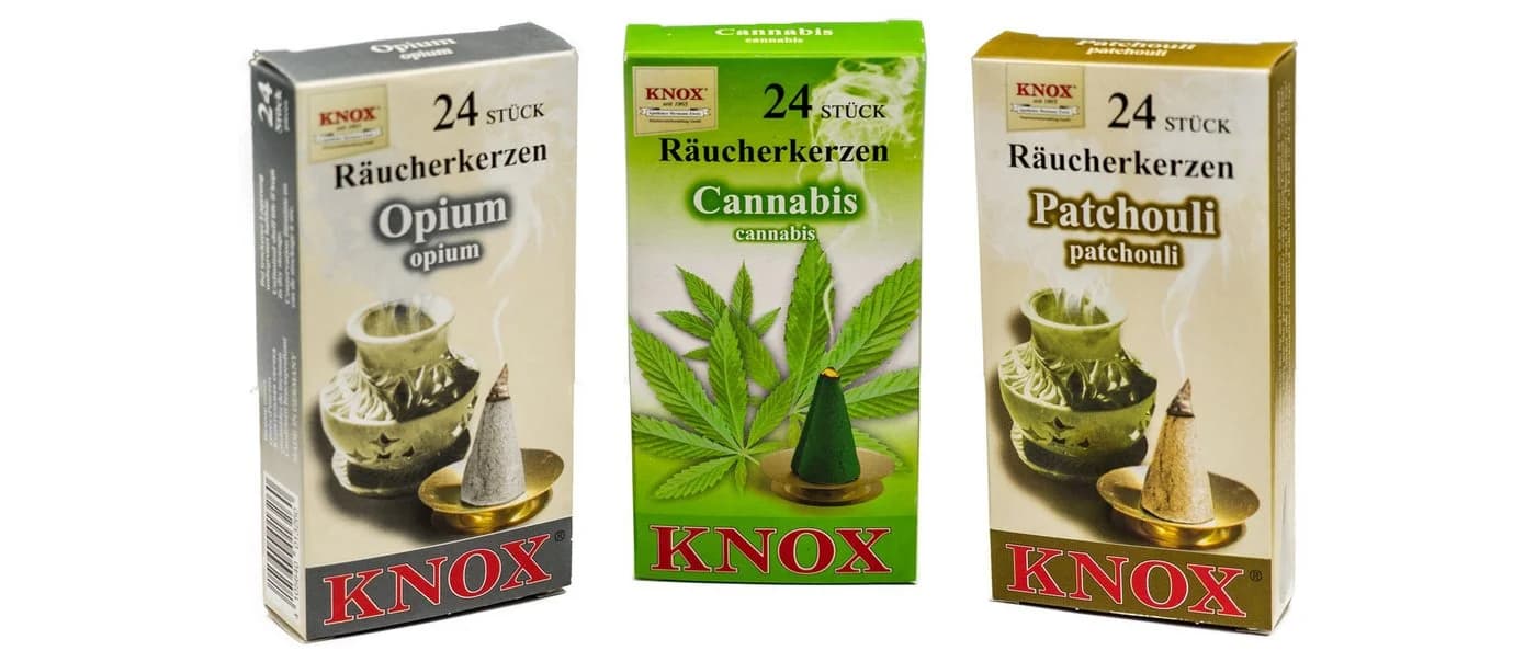 KNOX Duftkerze 3er Set Opium Cannabis Patschuli 24 Räucherkerzen