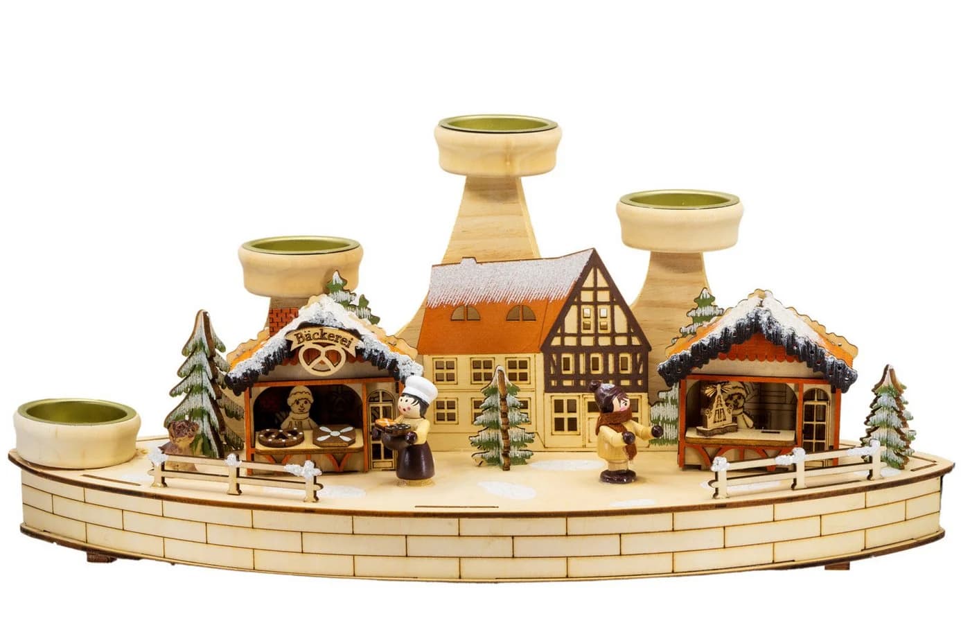Kaladia Schwibbogen Bäckerei/Weihnachtsmarkt Holz Teelichthalter mit LED