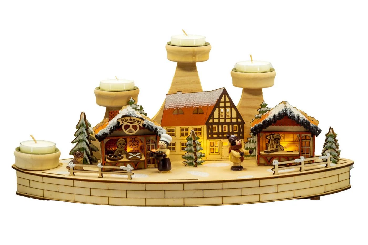 Kaladia Schwibbogen Bäckerei/Weihnachtsmarkt Holz Teelichthalter mit LED - Bild 2