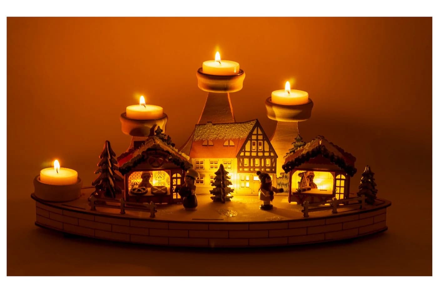Kaladia Schwibbogen Bäckerei/Weihnachtsmarkt Holz Teelichthalter mit LED - Bild 3