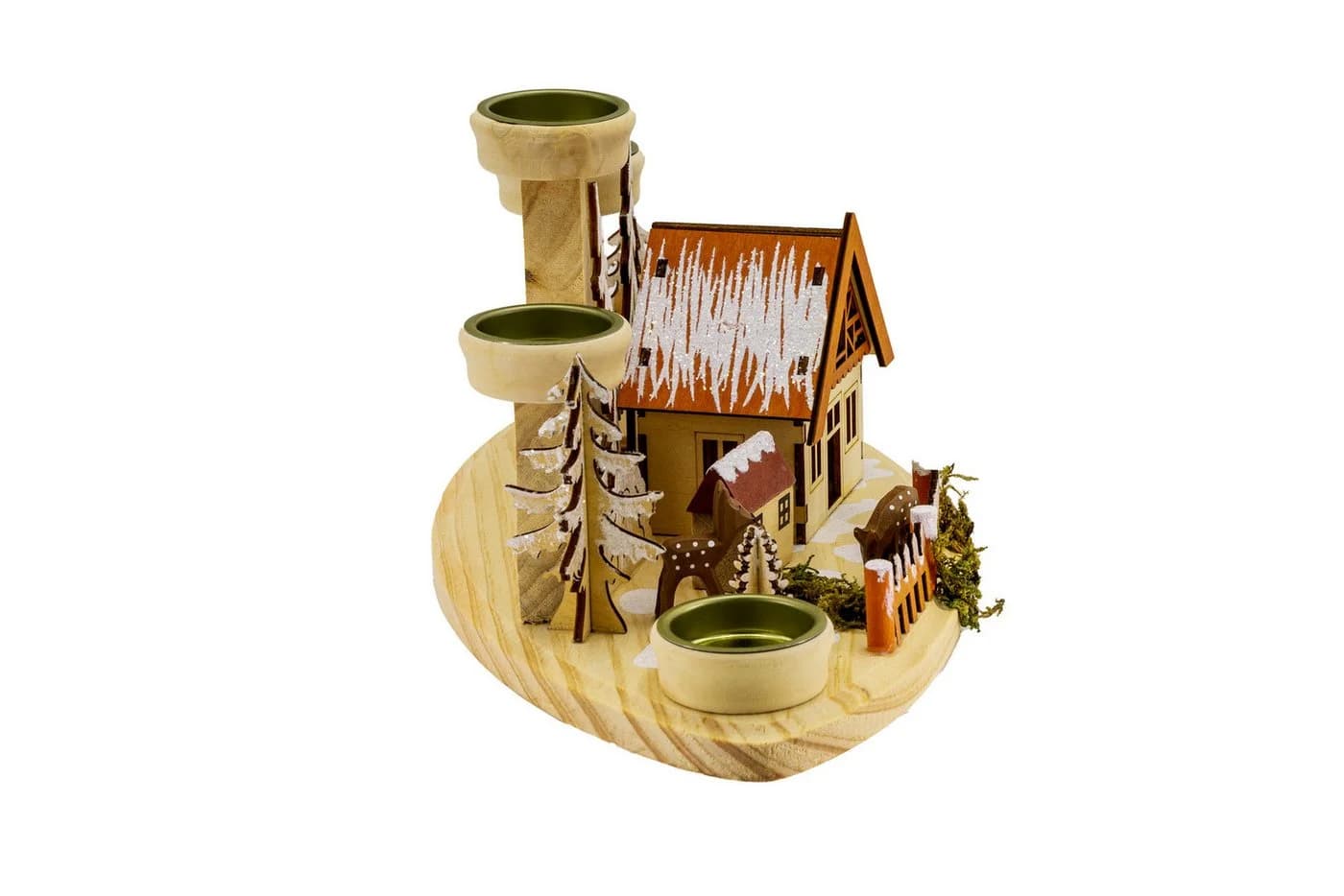 Kaladia Schwibbogen Teelichter Haus aus Holz mit 4 Teelichter-Plätzen