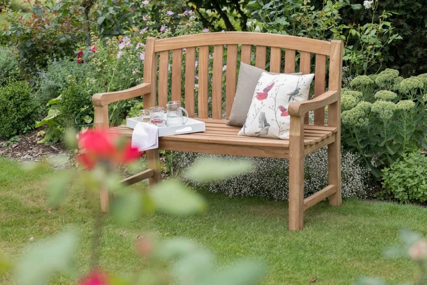 MR.DEKO Gartenbank Swindon Teak 2-Sitzer massiv wetterfest - Bild 3