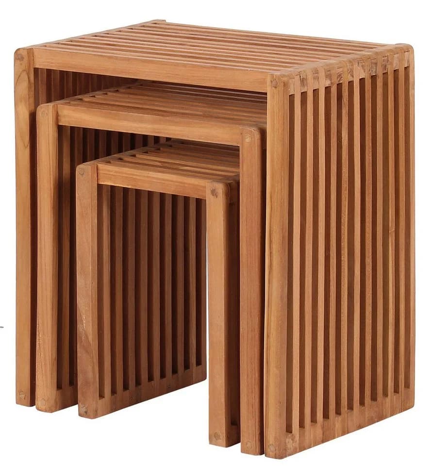 MR.DEKO Beistelltisch Teak 3er Set Massivholz Natur
