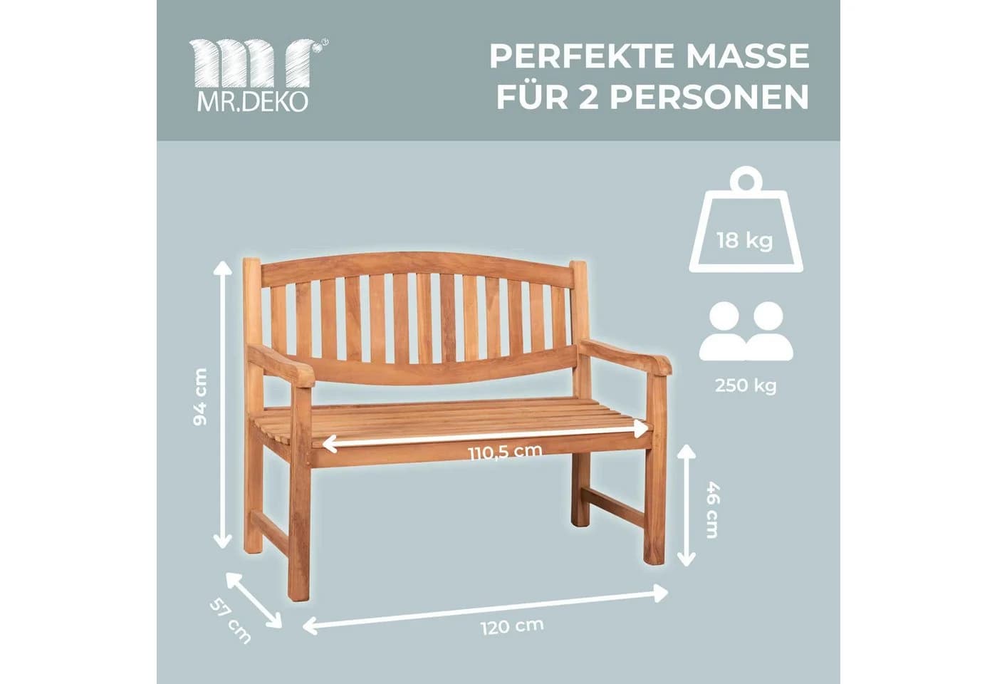 MR.DEKO Gartenbank Bradford – Teakholz Bank 2-Sitzer - Bild 3