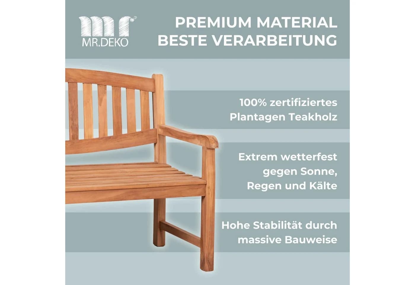 MR.DEKO Gartenbank Bradford – Teakholz Bank 2-Sitzer - Bild 5