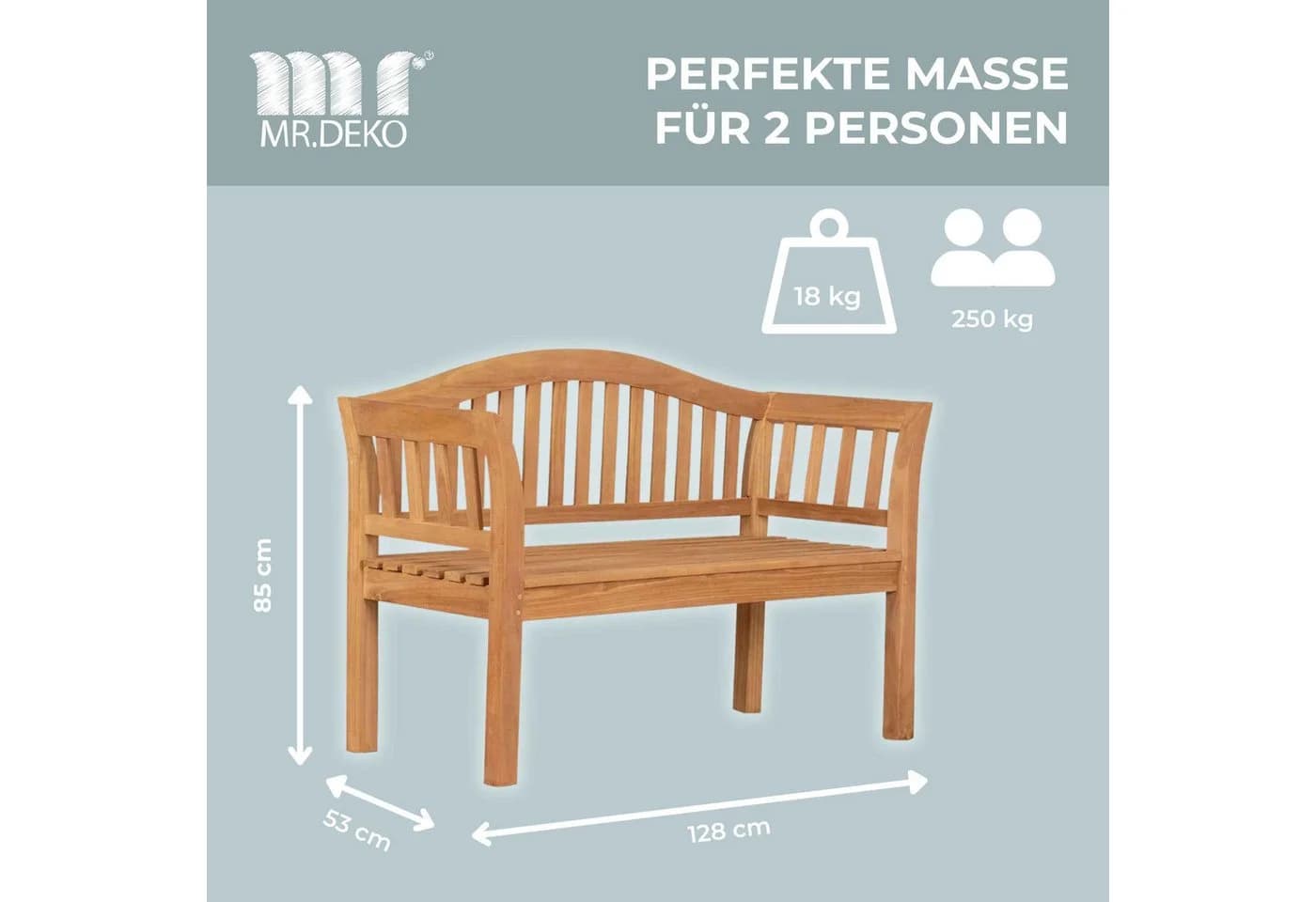 MR.DEKO Gartenbank Wave Teakholz 2-Sitzer - Bild 3