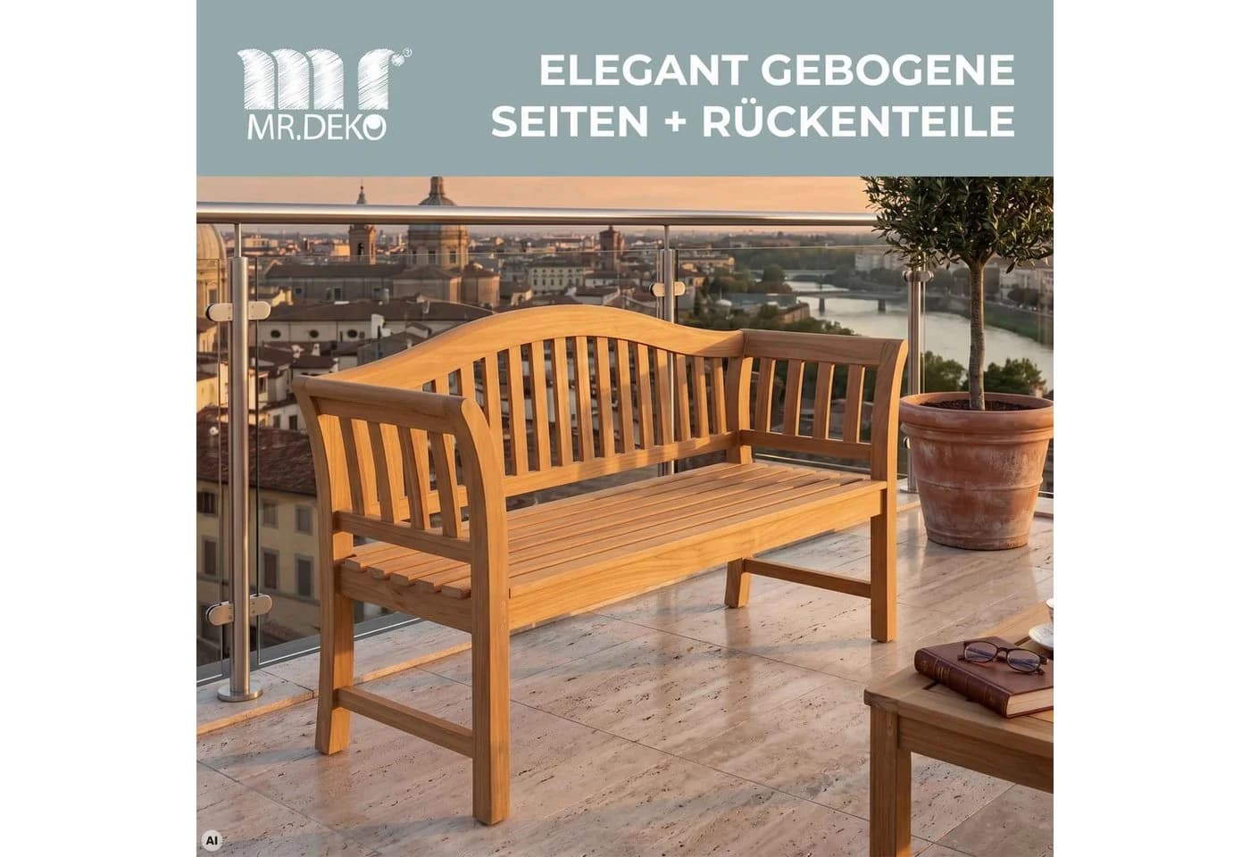 MR.DEKO Gartenbank Wave Teakholz 2-Sitzer - Bild 4