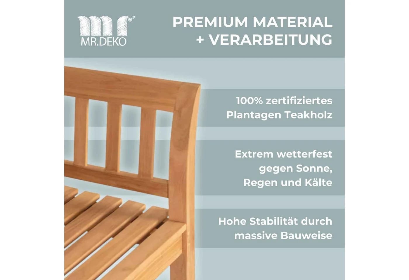 MR.DEKO Gartenbank Wave Teakholz 2-Sitzer - Bild 5