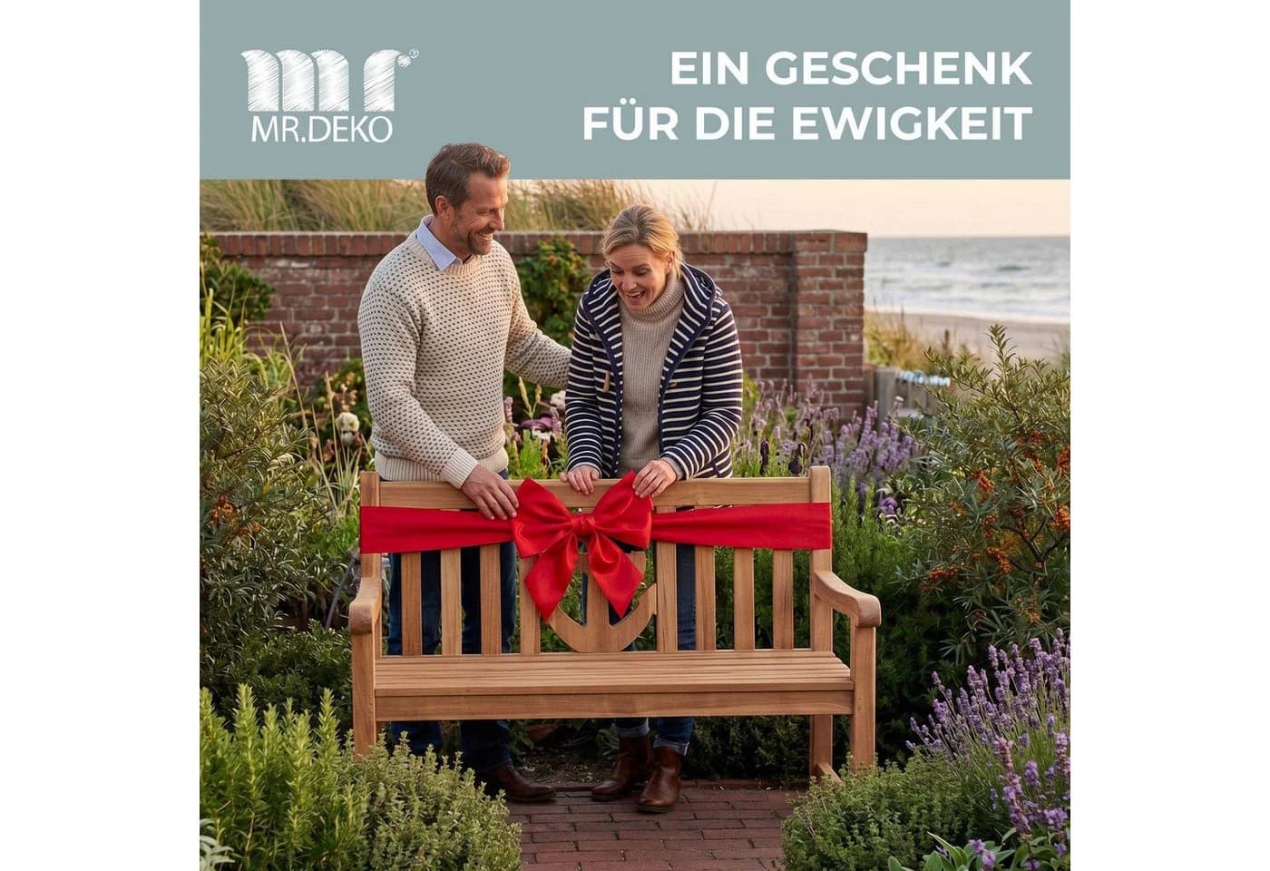 MR.DEKO Gartenbank Teak Anker 120 cm Massivholz Maritim - Bild 5