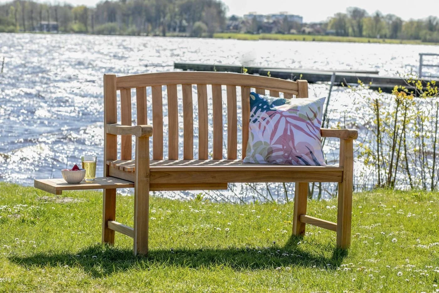 MR.DEKO Gartenbank Lancaster Teak Holz Bank 120cm mit Seitentisch - Bild 5