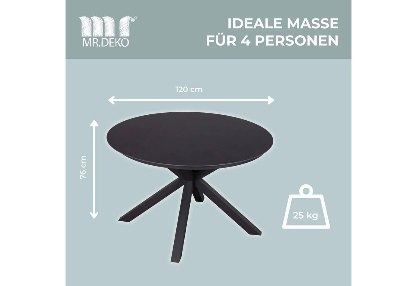 MR.DEKO Gartentisch Malaga 120cm Keramik Aluminium Grau - Bild 3