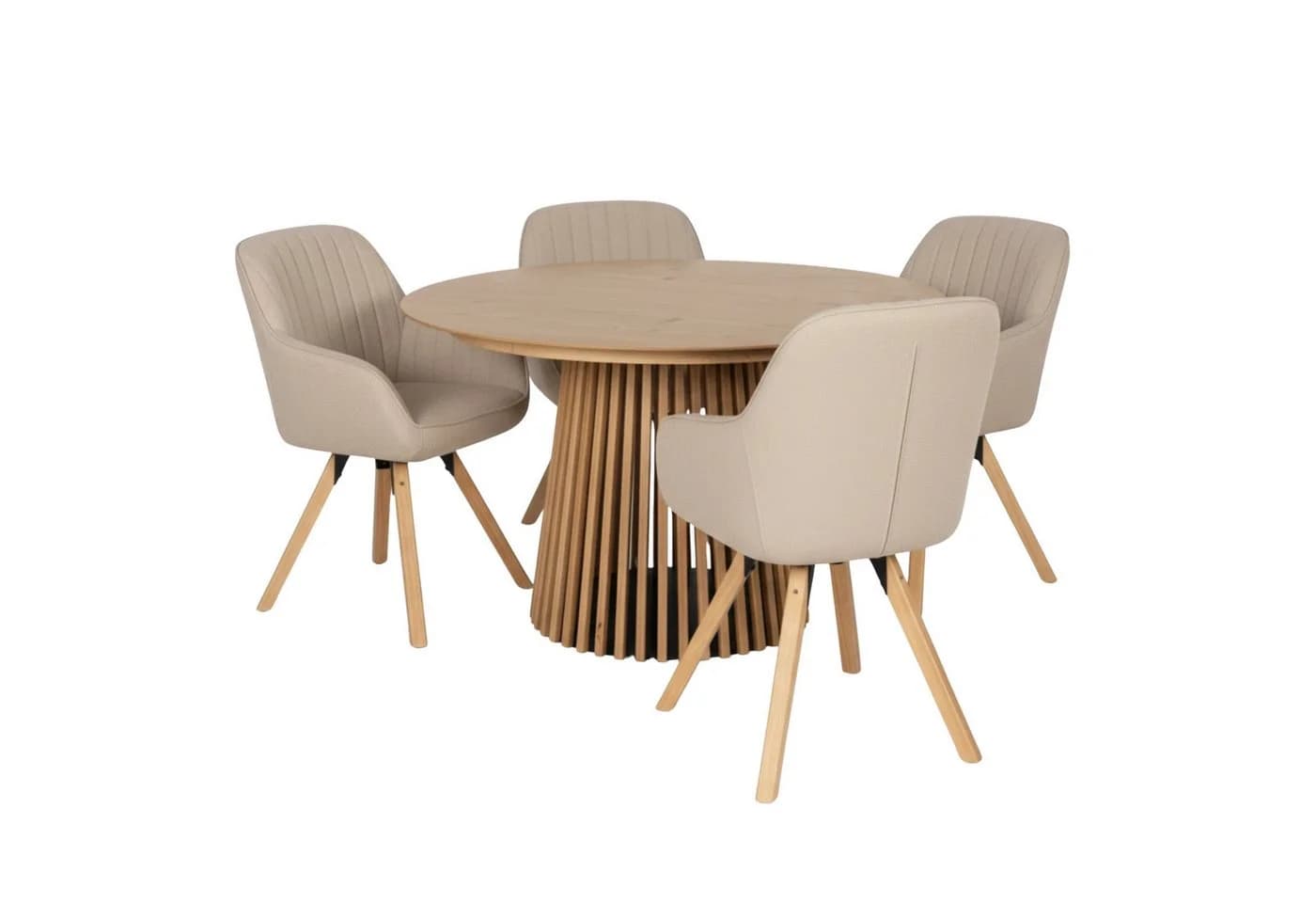 MR.DEKO Esszimmer-Set Diningsessel-Set 4x Stuhl Matera Beige & Tisch Oria Eiche 120x90 cm - Bild 2