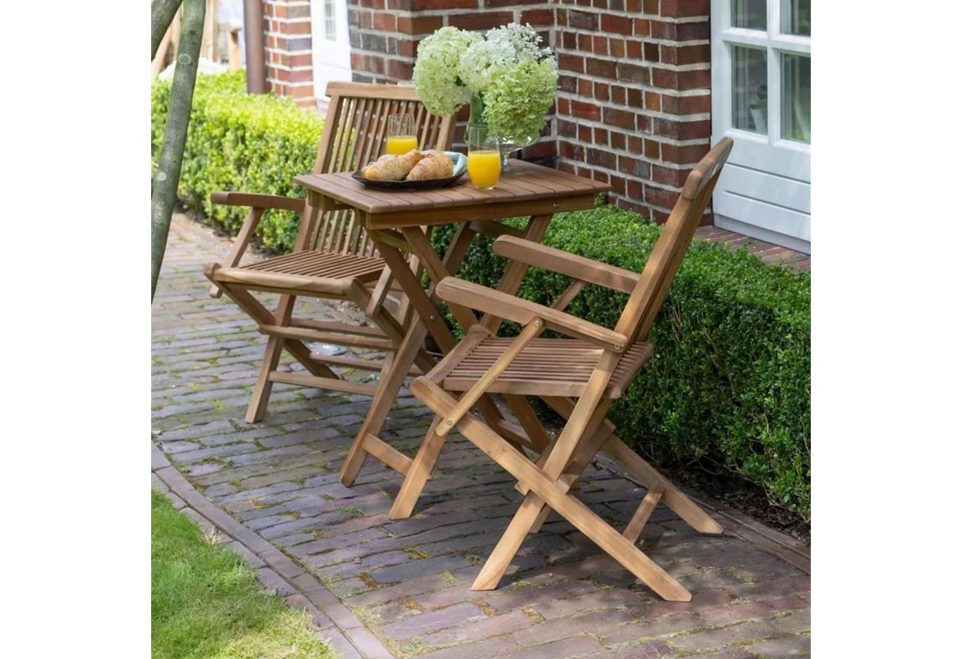 MR.DEKO Gartentisch Porton klappbar Teak natur 60x60 cm