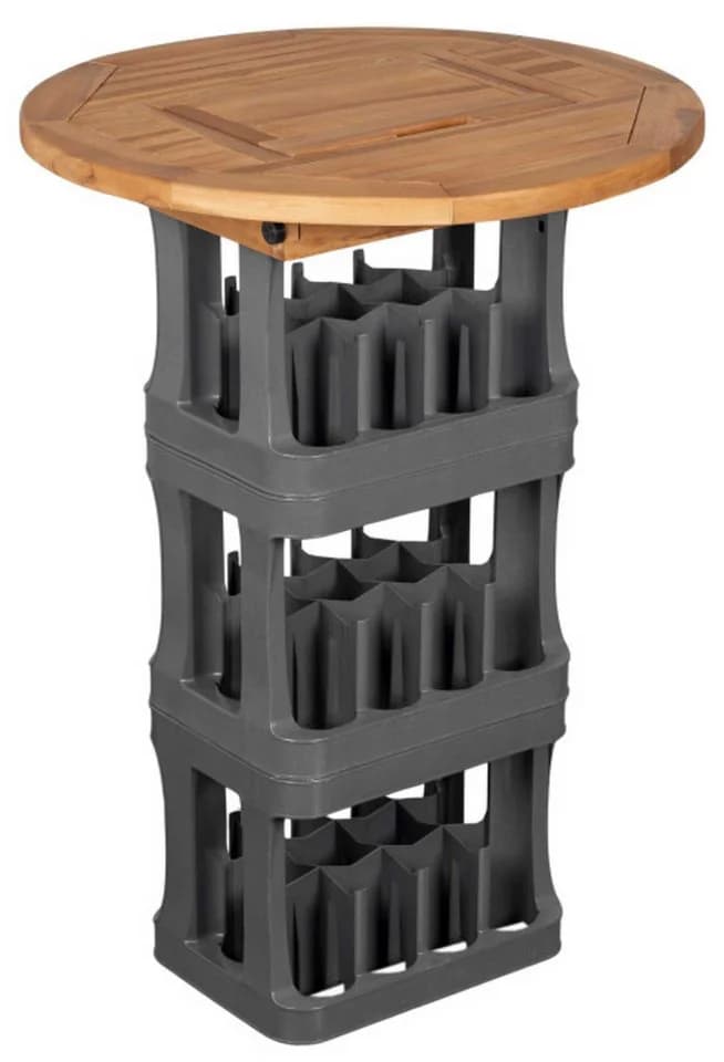 MR.DEKO Tischaufsatz Bierkistenaufsatz Teak mit Klappe
