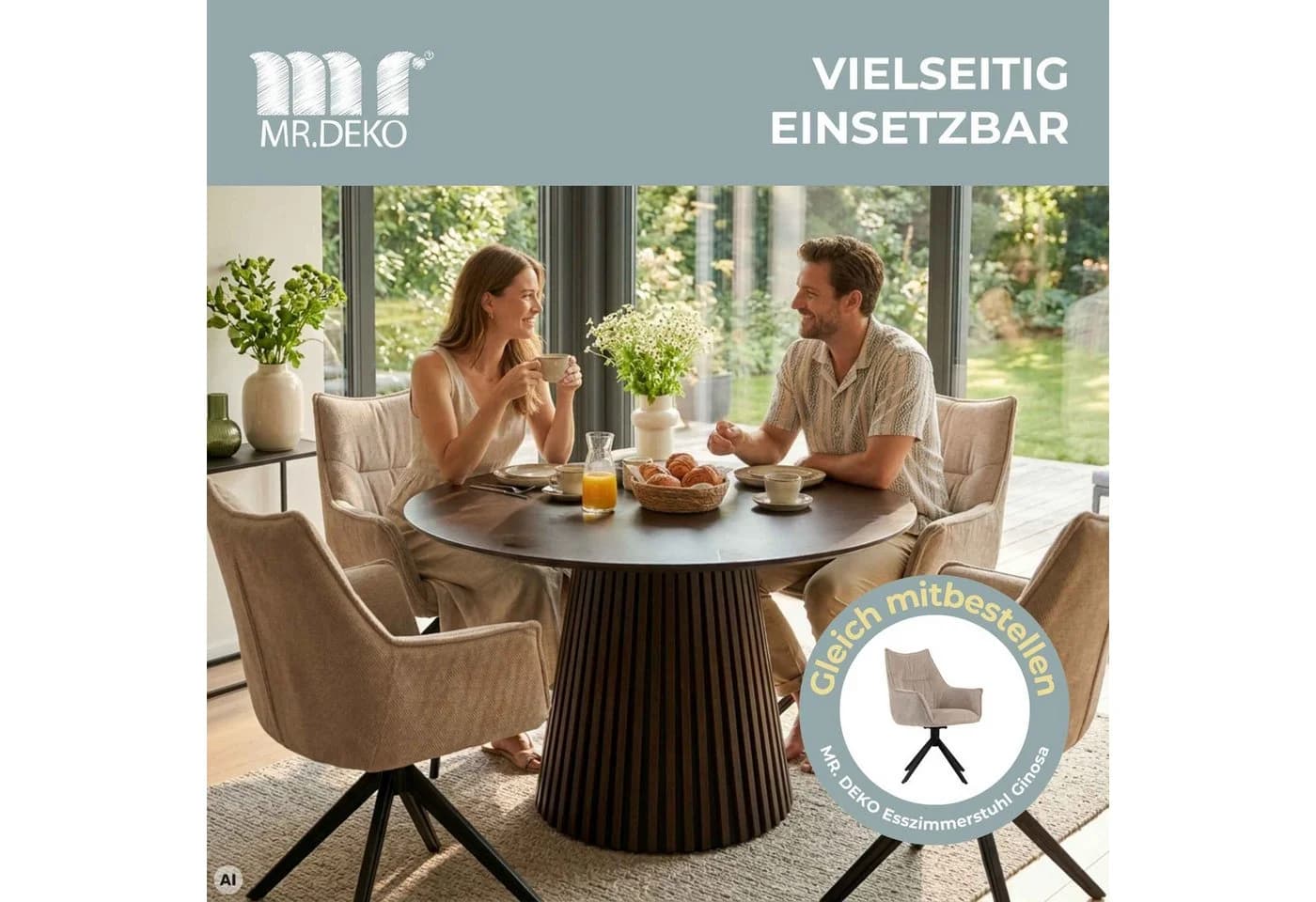 MR.DEKO Esstisch Barletta rund 120 cm Eiche Smoked Oak - Bild 5