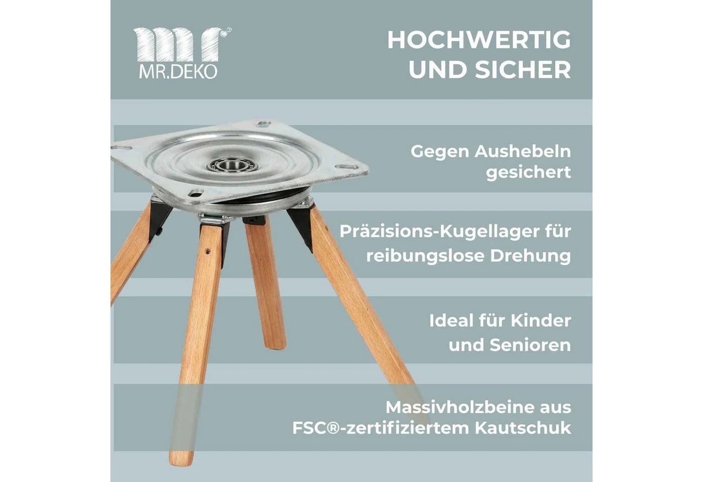 MR.DEKO Esszimmerstuhl Matera mit Armlehne, 360° drehbar, grün - Bild 5