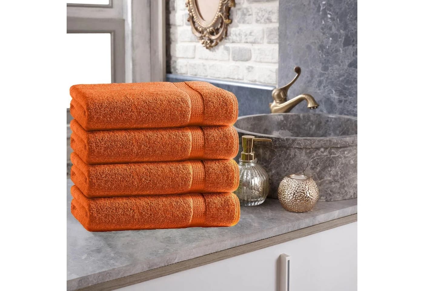 TRENDBUY24 Handtuch Set 4er Frottee 100% Baumwolle Orange - Bild 3