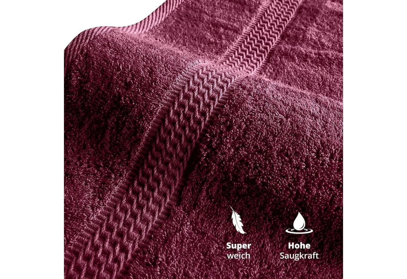 TRENDBUY24 Handtuch Set 6-Tlg Premium Frottee 100% Baumwolle Bordeaux - Bild 3