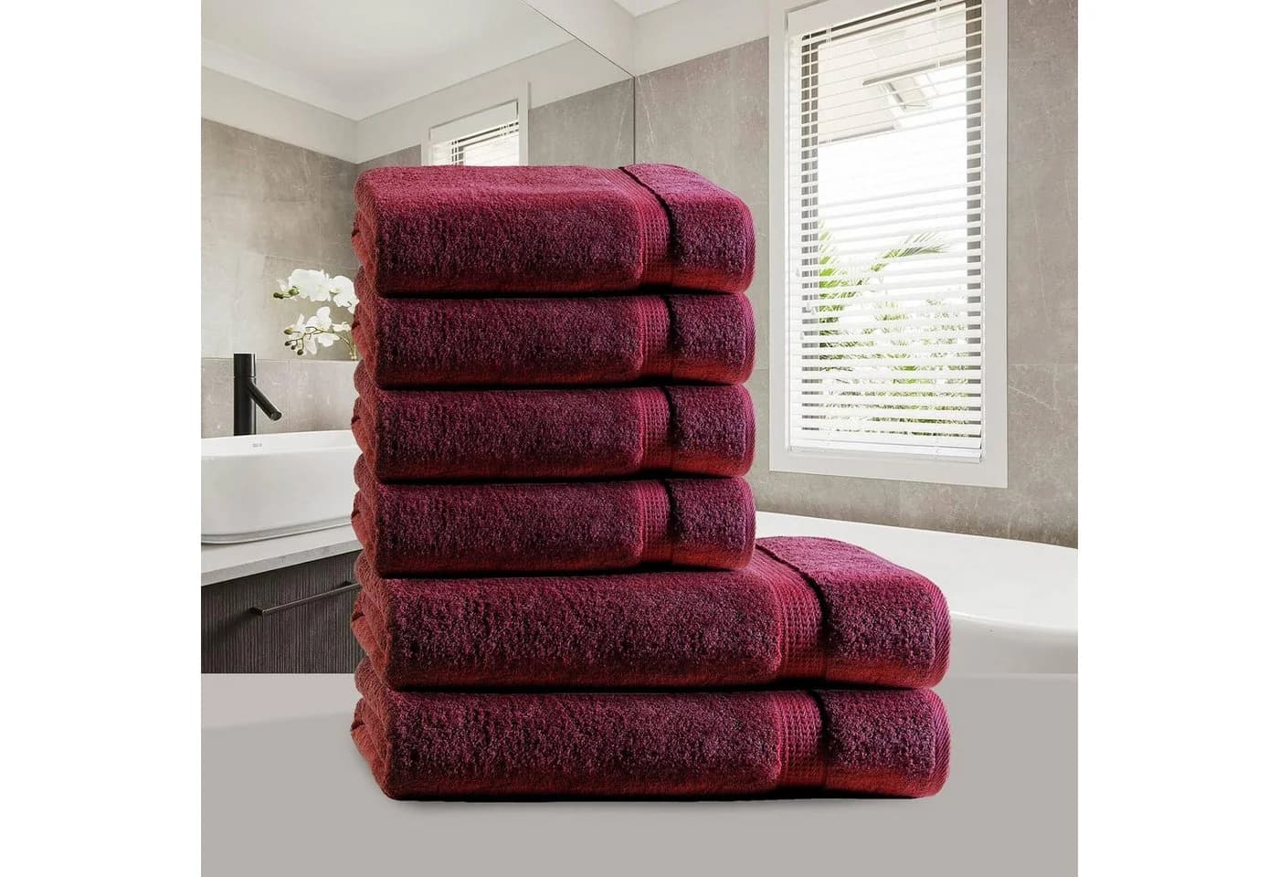TRENDBUY24 Handtuch Set 6-Tlg Premium Frottee 100% Baumwolle Bordeaux - Bild 5