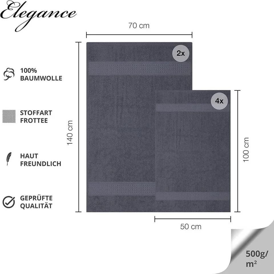 TRENDBUY24 Handtuch Set 6-TLG Premium Frottee 100% Baumwolle Anthrazit
